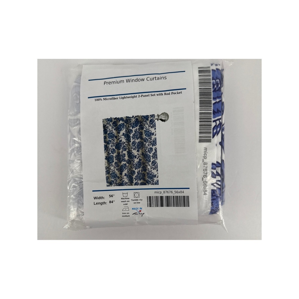 Ambesonne Blue White Rose Floral Microfiber Window Curtains 2 Panel Set 56x84